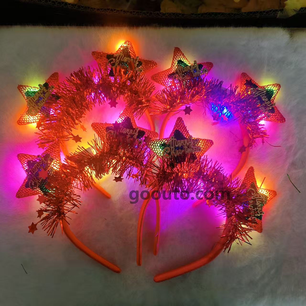 CS-063 LED Mesh Star Merry Christmas Headband with Tinsel Light-Up Wholesale