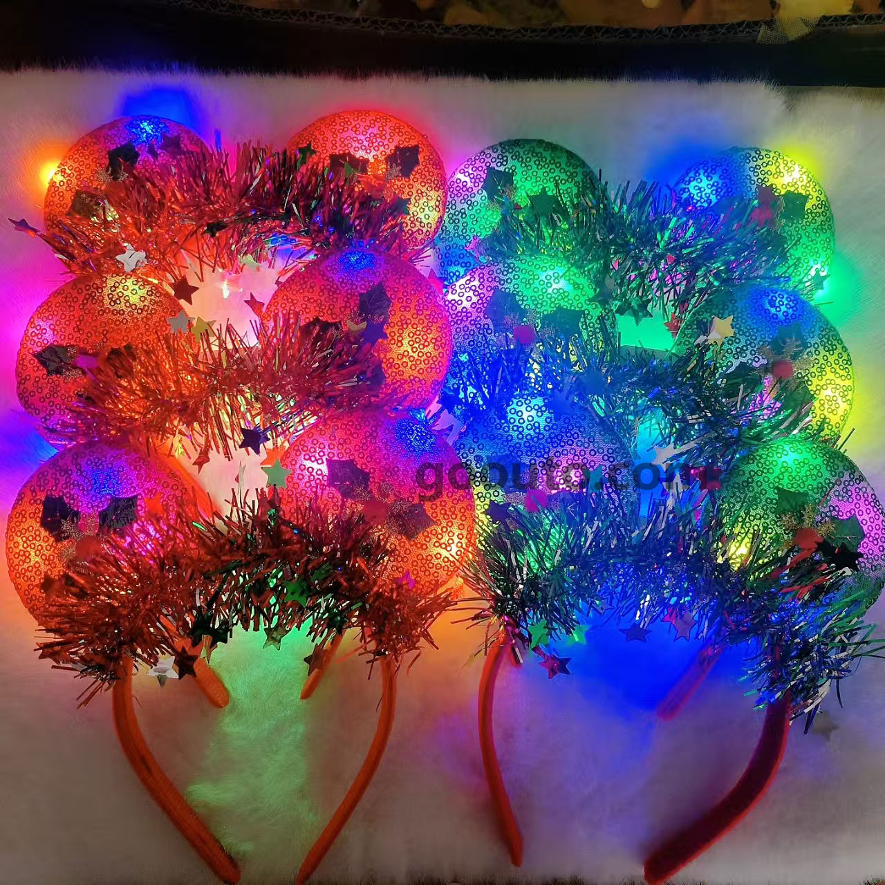 CS-059 LED Tinsel Ball Star Christmas Headband Red Light-Up Wholesale