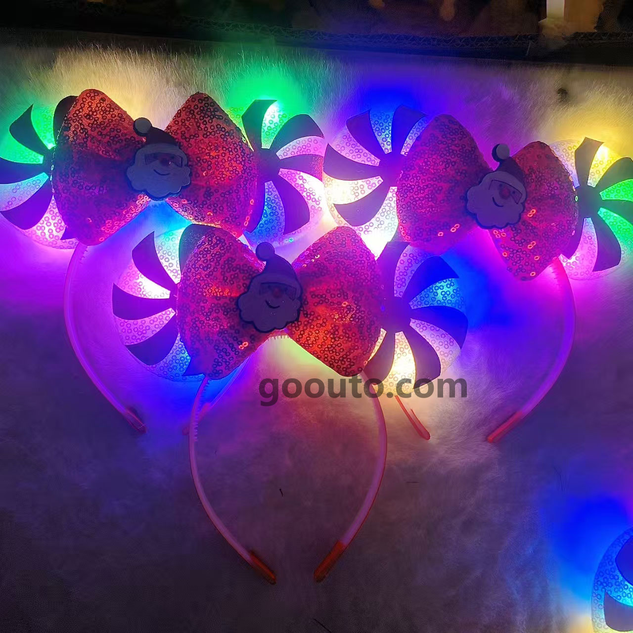 CS-058 LED Sequin Bow Headband with Santa Claus Christmas Light-Up Wholesale