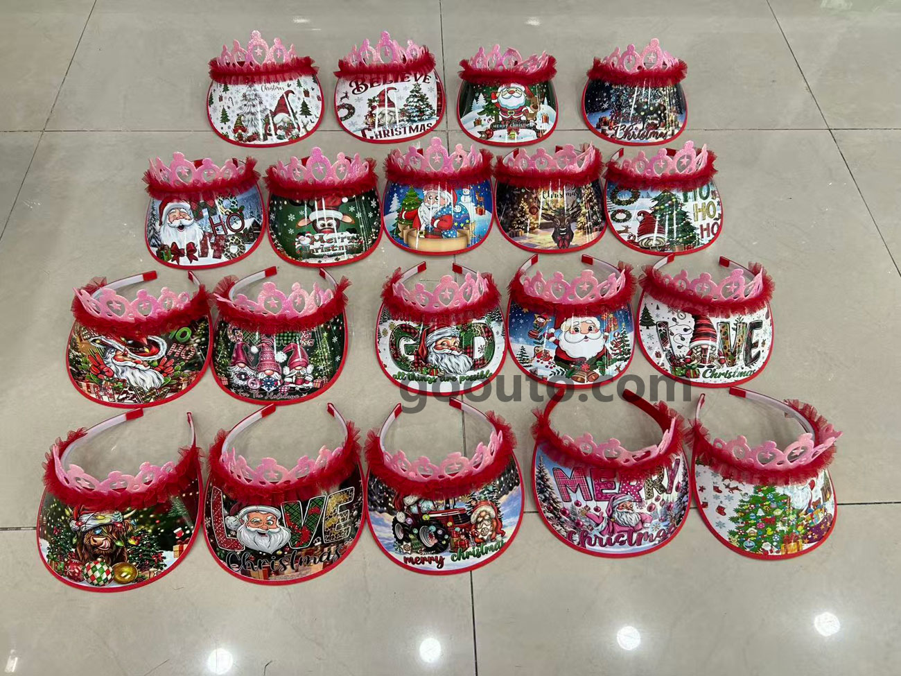 CS-064 Christmas Santa Claus Print Crown Visor Headband with Pink Tiara Wholesale