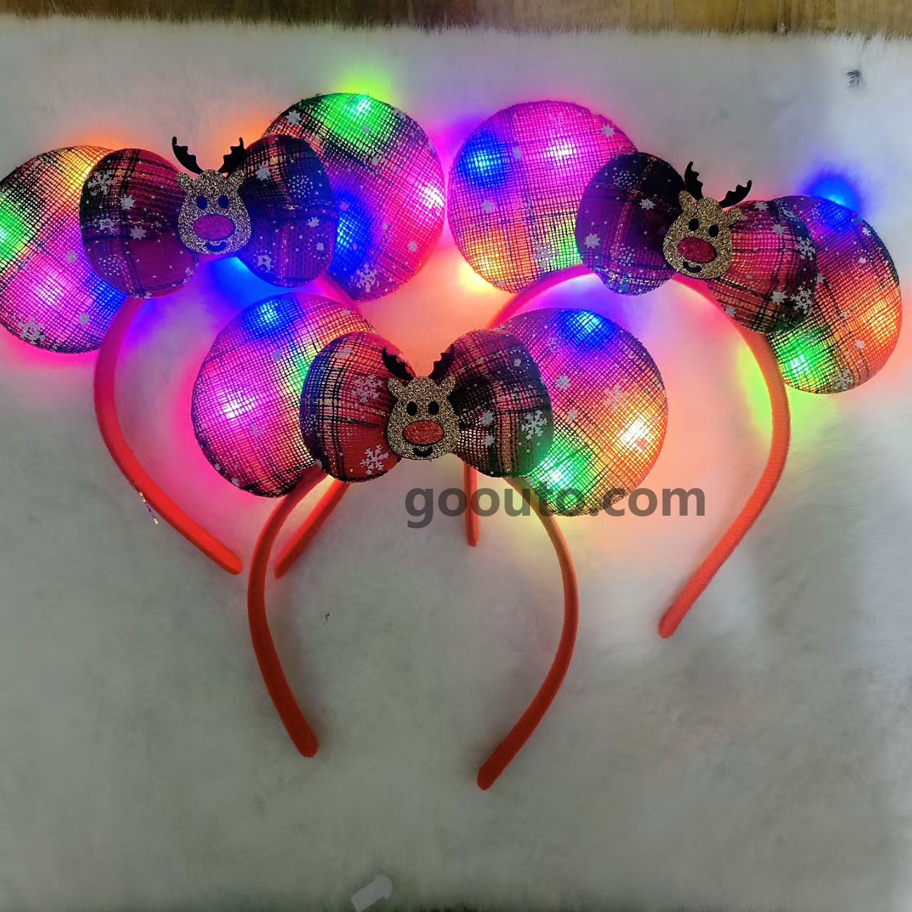 CS-071 LED Plaid Snowflake Bow Headband with Reindeer Christmas Light-Up Wholesale